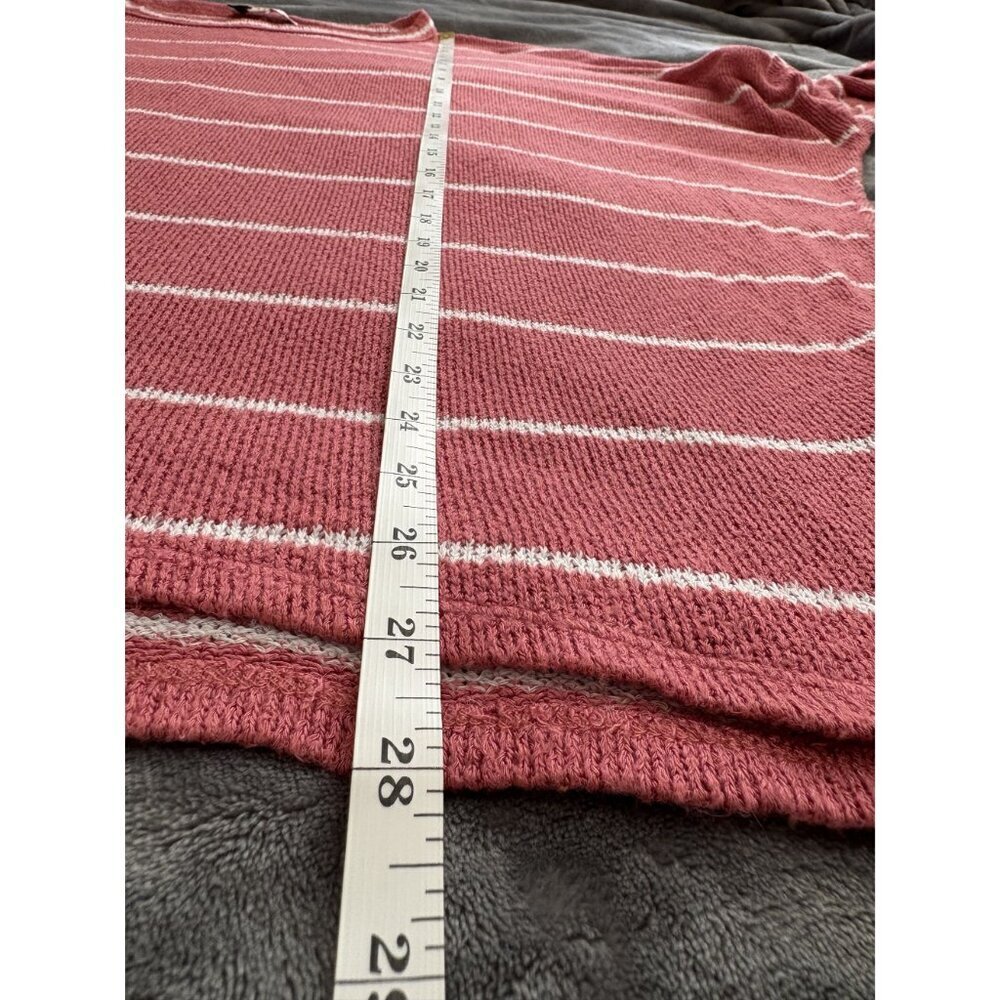 Francesca's Women's Oversized Striped Knit Shirt L Pink & White Boho Casual - Picture 7 of 7